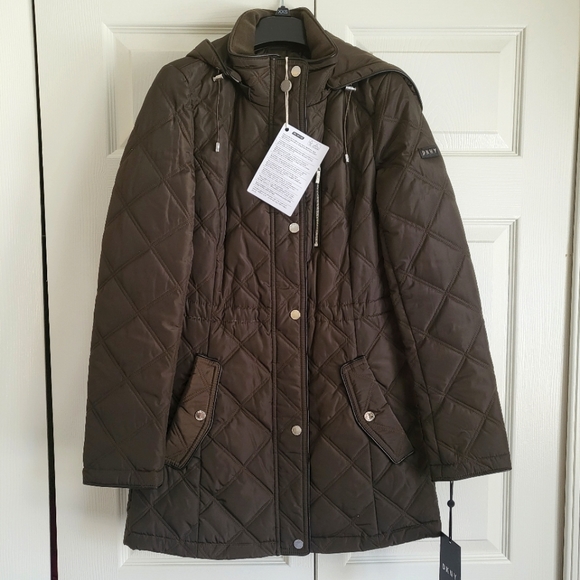 NWT DKNY Quilted Jacket Coat Brown Size XXS - Picture 2 of 11
